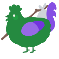 G, a viridian and blurple chicken