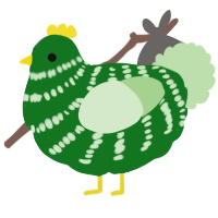 A leaf and gluppy chicken with a bar pattern