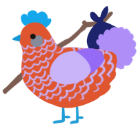A vermilion and lilac chicken with a lace pattern