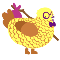 A yellow and brown chicken with a lace pattern