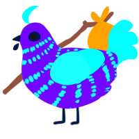 Eyestain, a blurple and aqua chicken with a bar pattern