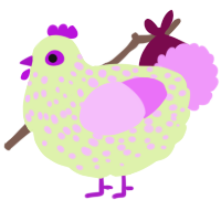 A apple and lavender chicken with a speckle pattern