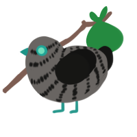 GIR, a grey and black chicken with a bar pattern