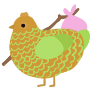 A ochre and grass chicken with a lace pattern
