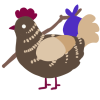 A bark and beige chicken with a half-bar pattern
