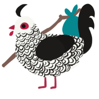 A white and sable chicken with a double-lace pattern