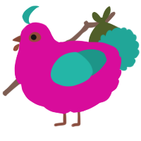 A fuchsia and turquoise chicken