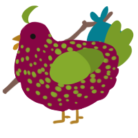 A maroon and chartreuse chicken with a speckle pattern