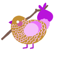 Joy, a gold and lavender chicken with a lace pattern