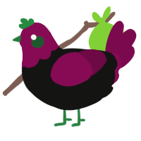 A black and wine chicken with a head pattern