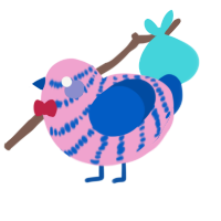 BAZOOKA, a pink and ultramarine chicken with a bar pattern