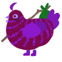 The Killer, a wine and violet chicken with a bar pattern