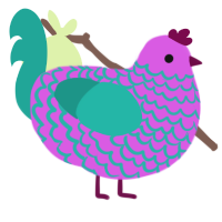 A orchid and turquoise chicken with a lace pattern