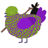 Von Sparkula, a chartreuse and violet chicken with a lace pattern