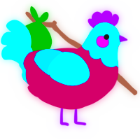 A wine and cerulean chicken with a head pattern