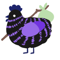 A sable and blurple chicken with a bar pattern