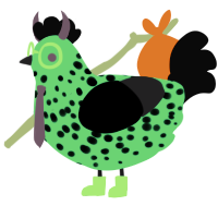 chicken pet, a crimson and white chicken with a speckle pattern