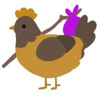 pnpu, a gold and bark chicken with a head pattern