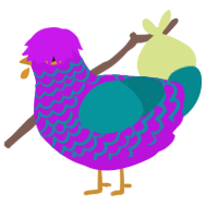 A amethyst and teal chicken with a lace pattern