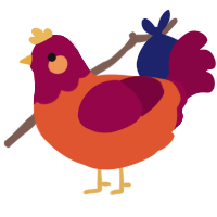 A vermilion and maroon chicken with a head pattern