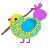 Infant God, a yellow and cerulean chicken with a double-lace pattern