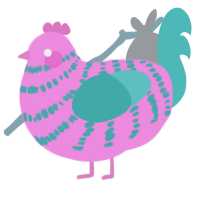 A leaf and red chicken with a bar pattern
