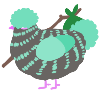 A grey and mint chicken with a bar pattern