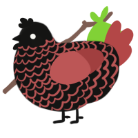 A black and red chicken with a lace pattern