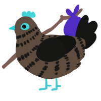 Finnegan, a bark and black chicken with a bar pattern