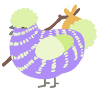 A lilac and apple chicken with a bar pattern