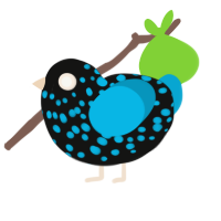 not too far off, a black and cerulean chicken with a speckle pattern