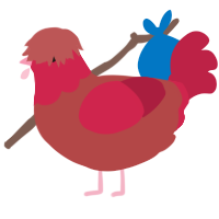 A red and crimson chicken with a head pattern