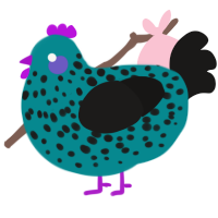 Fleck, a teal and sable chicken with a speckle pattern