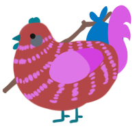 A red and orchid chicken with a bar pattern