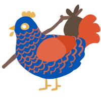 C4, a ultramarine and vermilion chicken with a lace pattern