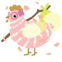 A lavender and cream chicken with a bar pattern