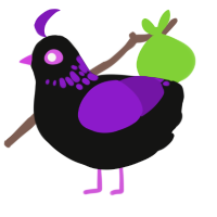 hot topic, a black and violet chicken with a neck-speckle pattern