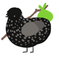 Mercy, a black and grey chicken with a speckle pattern