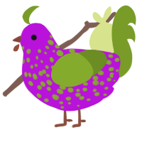 A amethyst and chartreuse chicken with a speckle pattern