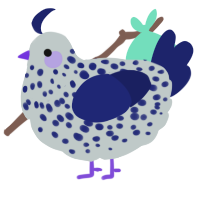 g, a silver and navy chicken with a speckle pattern