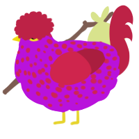 A amethyst and crimson chicken with a speckle pattern