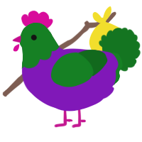 A violet and leaf chicken with a head pattern