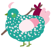 Truck, a turquoise and rose chicken with a head pattern