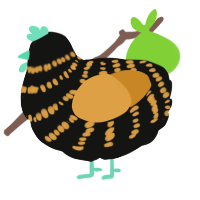 A black and orange chicken with a bar pattern