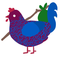 vivid, a wine and ultramarine chicken with a double-lace pattern