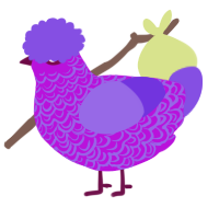 A amethyst and blurple chicken with a double-lace pattern