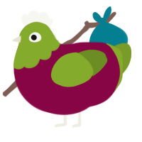 A maroon and chartreuse chicken with a head pattern