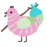 Omega, a pink and gluppy chicken with a bar pattern