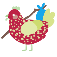 Strawberry, a crimson and lemon chicken with a speckle pattern