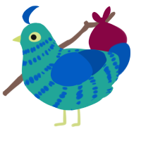 A turquoise and ultramarine chicken with a bar pattern